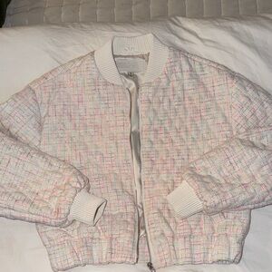 Blank NYC Women's Pink and White Tweed Bomber Jacket